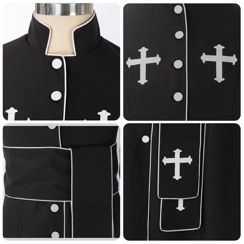 Christianartworkshop Ceremonial Black and White Stand Collar Cassock with Belt & Cross Motifs - image 11