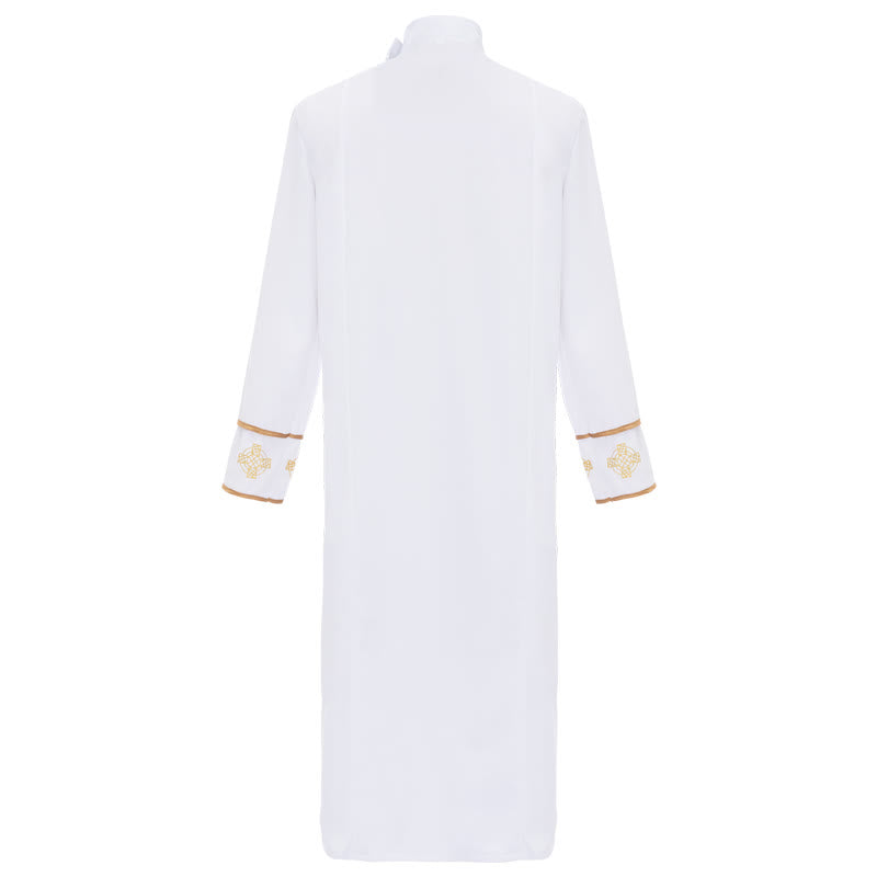 Christianartworkshop Multi-Style White Cassock Clergy Robe: Ideal for Church Worship & Rituals, With Golden Cross / L Christianartworkshop Multi-Style White Cassock Clergy Robe: Ideal for Church Worship & Rituals, With Golden Cross / L