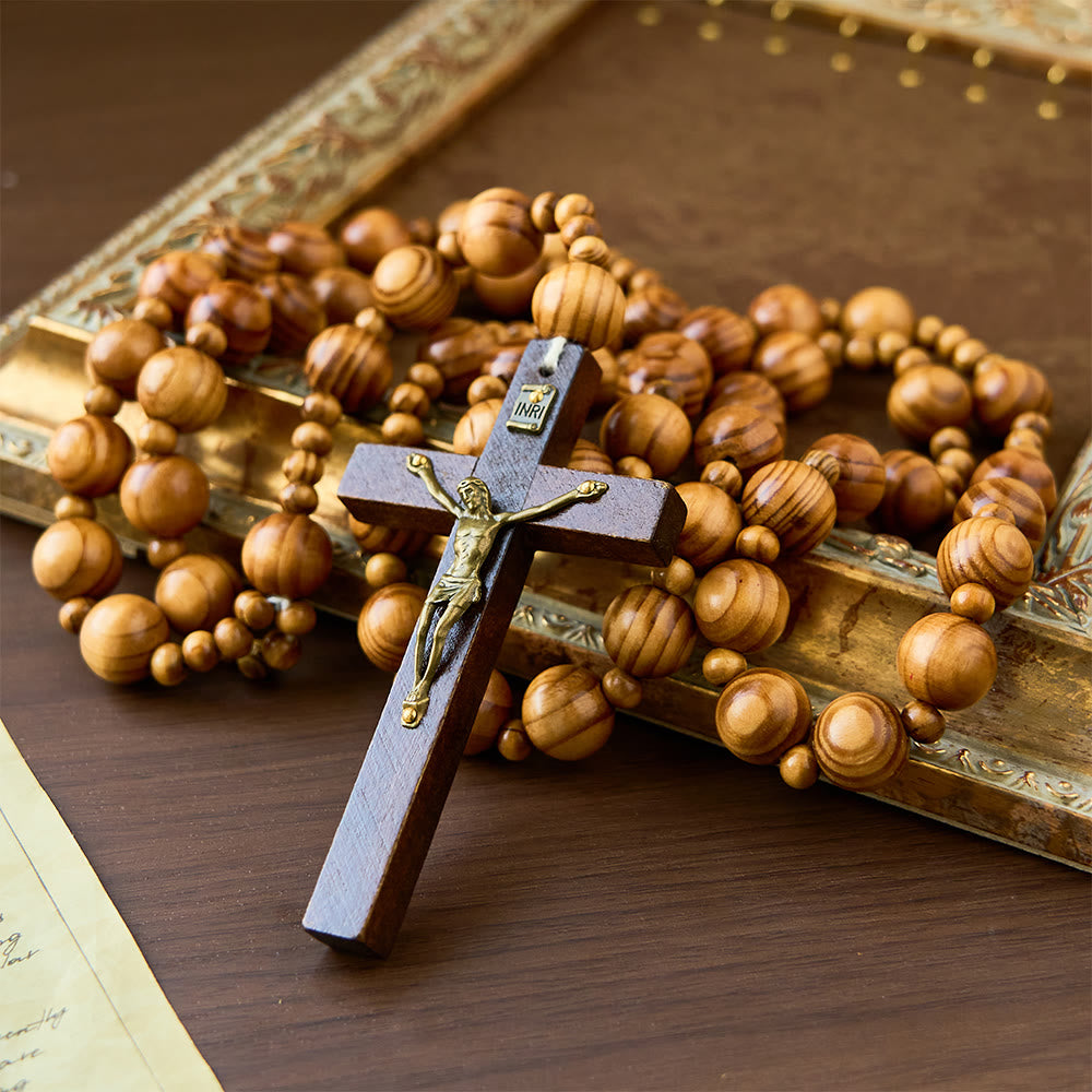 Christianartworkshop Handmade Olive Wood Crucifix Prayer Rosary - Camel - image 0