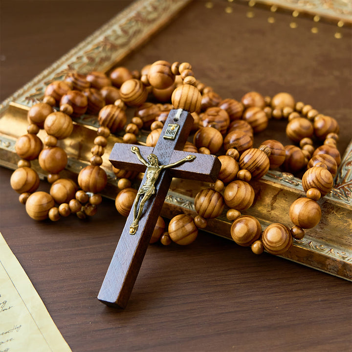 Christianartworkshop Handmade Olive Wood Crucifix Prayer Rosary - Camel - image 0
