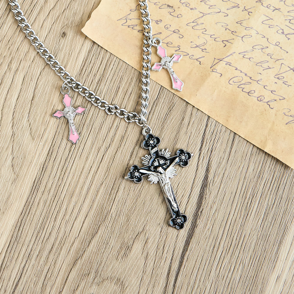Christianartworkshop Classic Style Colorful Crafted Triple Crucifix Pendant Chain Necklace - image 6