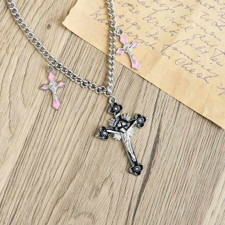 Christianartworkshop Classic Style Colorful Crafted Triple Crucifix Pendant Chain Necklace - image 6