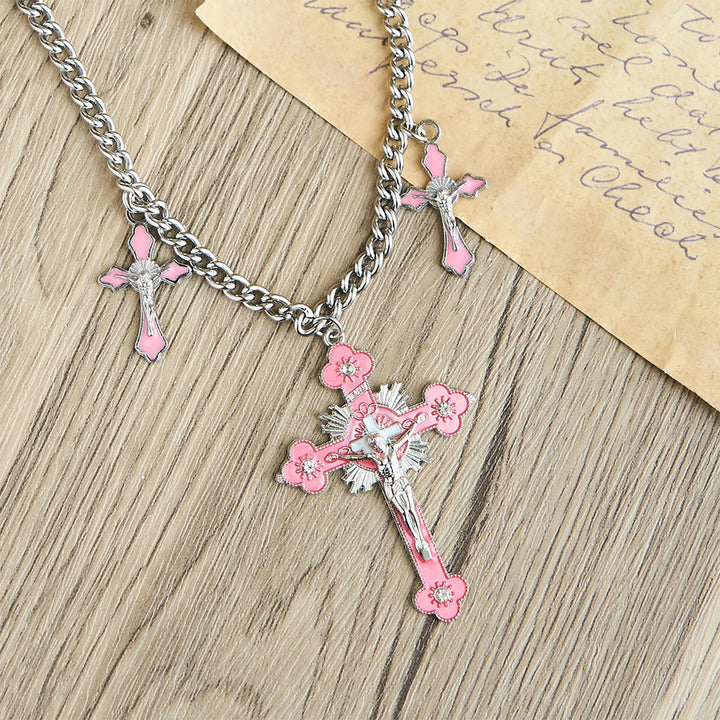 Christianartworkshop Classic Style Colorful Crafted Triple Crucifix Pendant Chain Necklace - image 4