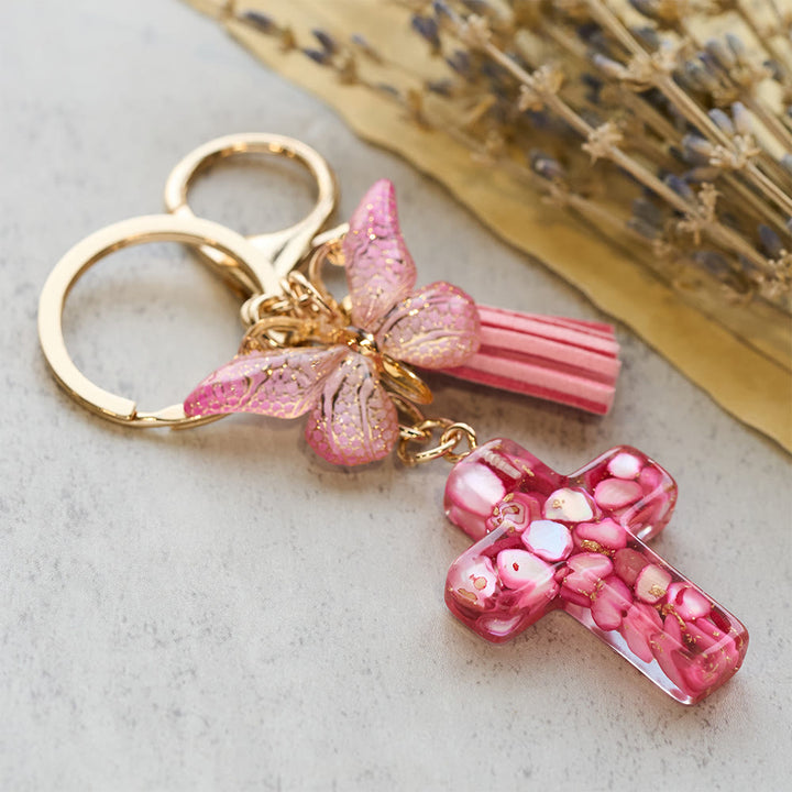 Christianartworkshop 6 Fresh Style Color Resin Butterfly Cross Keychain - Pink - image 3
