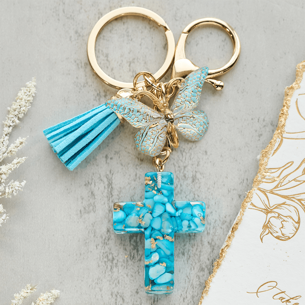 Christianartworkshop 6 Fresh Style Color Resin Butterfly Cross Keychain - image 6