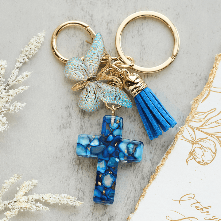 Christianartworkshop 6 Fresh Style Color Resin Butterfly Cross Keychain - image 10