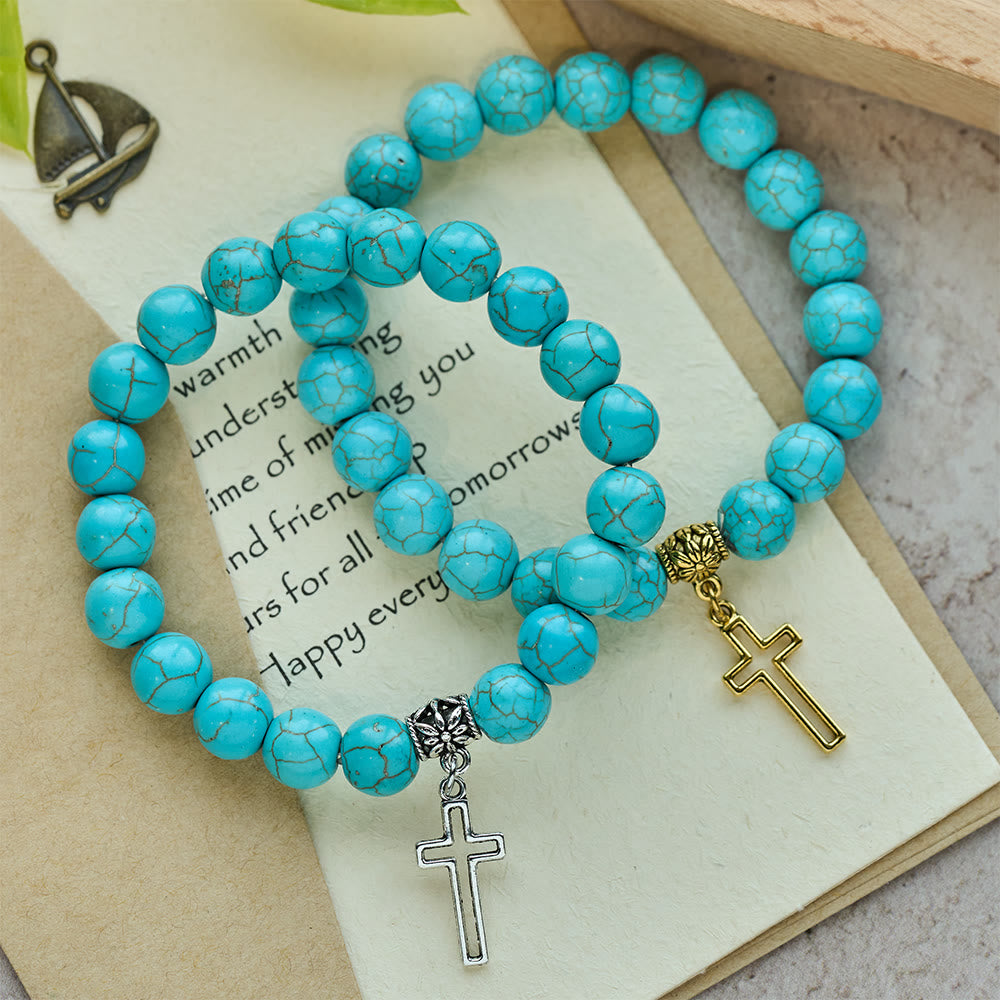 Christianartworkshop 10mm Turquoise Beads Christian Cross Bracelet