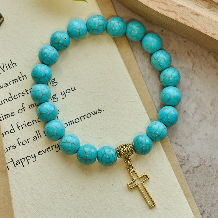 Christianartworkshop 10mm Turquoise Beads Christian Cross Bracelet - image 3