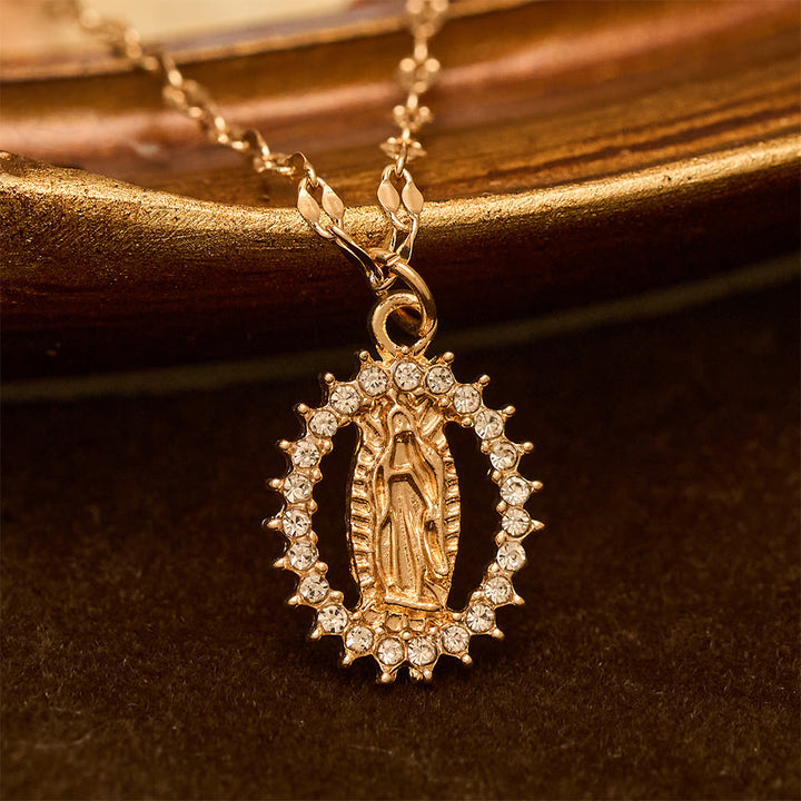 Christianartworkshop Oval Our Lady Necklace with Encircled Cubic Zirconia: Embody Her Tender Grace - Our Lady - image 0