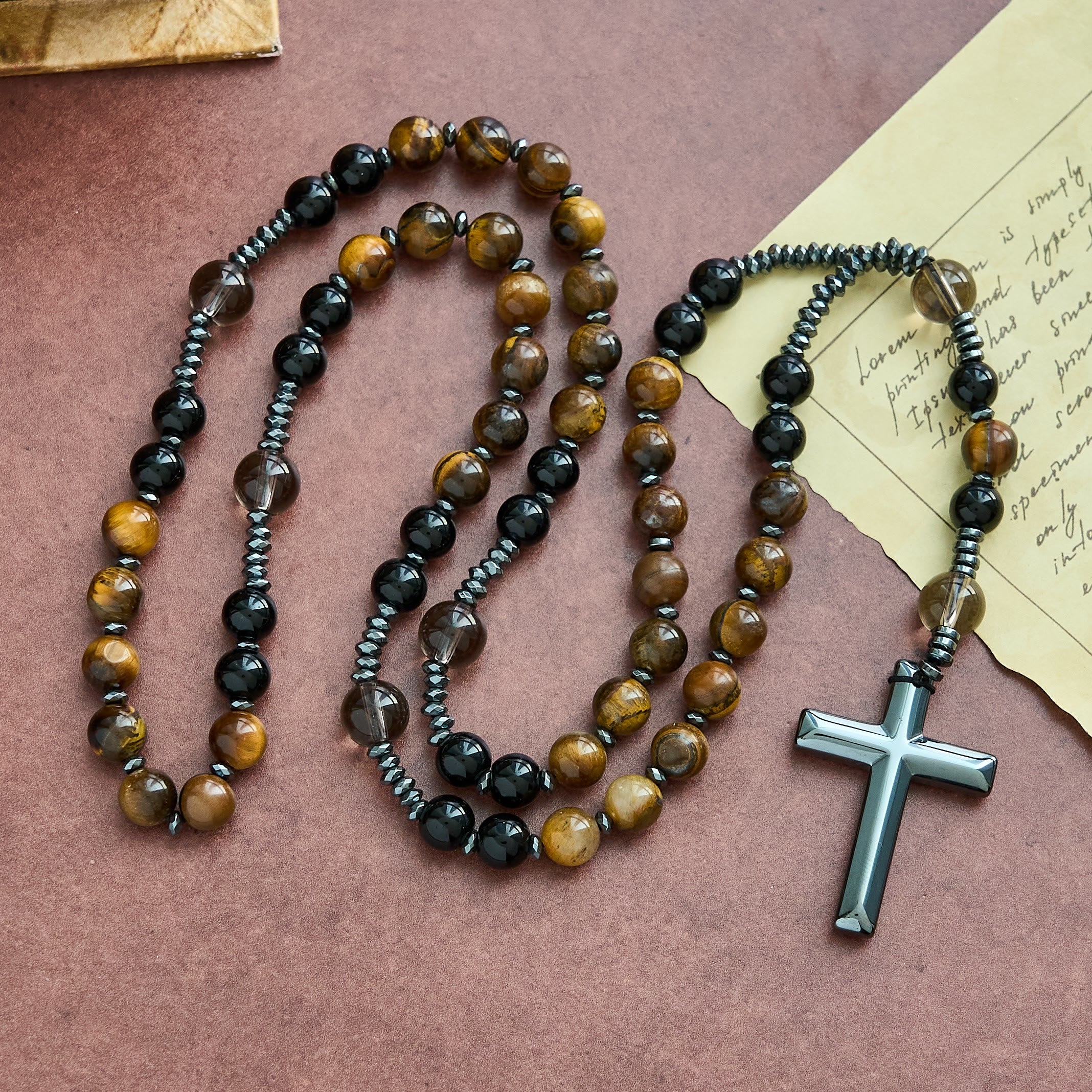 FREE Today: Natural Obsidian Tiger's Eye Rosary Necklace
