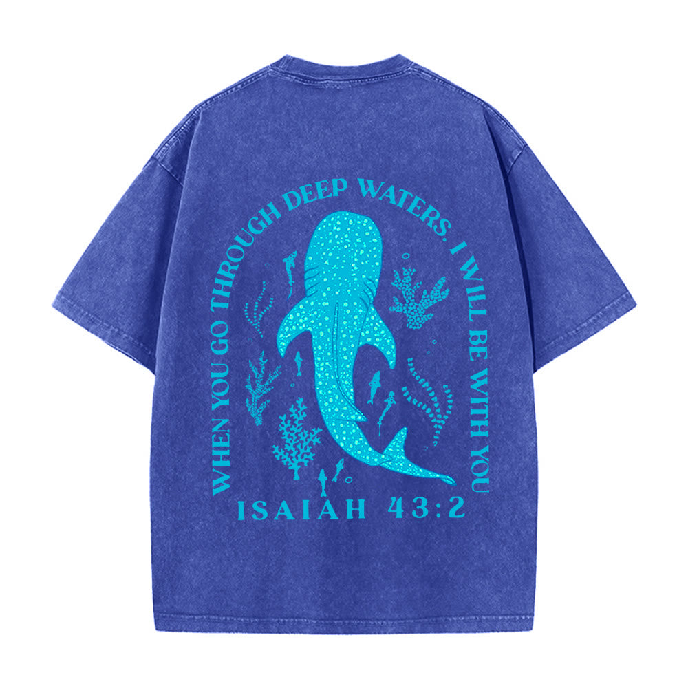 Christianartworkshop I Will Be With You Double Sided Unisex Washed T-shirt - Navy Blue - 5XL - image 13