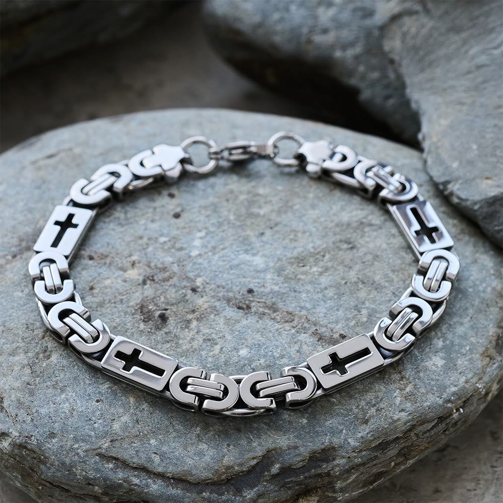 Christianartworkshop Tri - Color Cross - Embedded Chain Necklace & Bracelet: Bold Faith Statement - Bracelet - Silver - 8MM - image 19