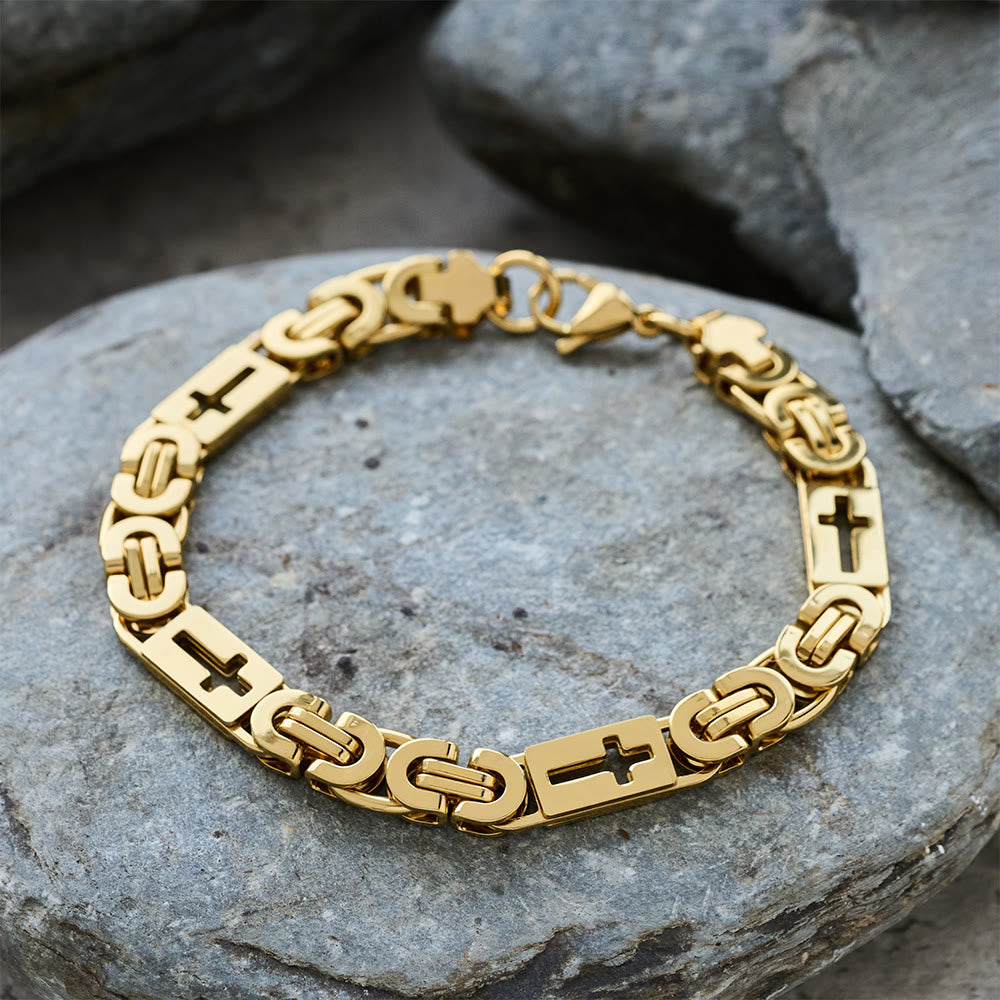 Christianartworkshop Tri - Color Cross - Embedded Chain Necklace & Bracelet: Bold Faith Statement - Bracelet - Golden - 8MM - image 16
