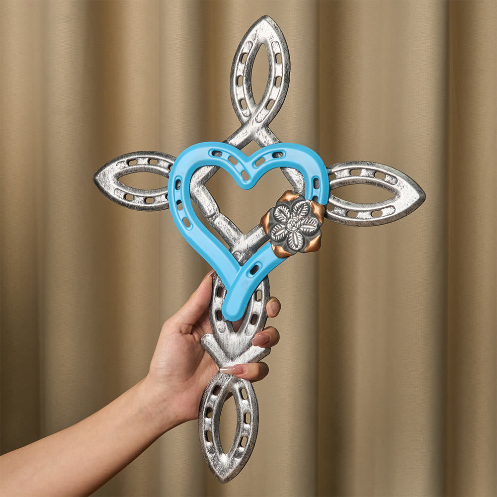 Christianartworkshop Cross with Heart Wall Decor: Love & Faith for Spiritual Spaces - Blue - image 5