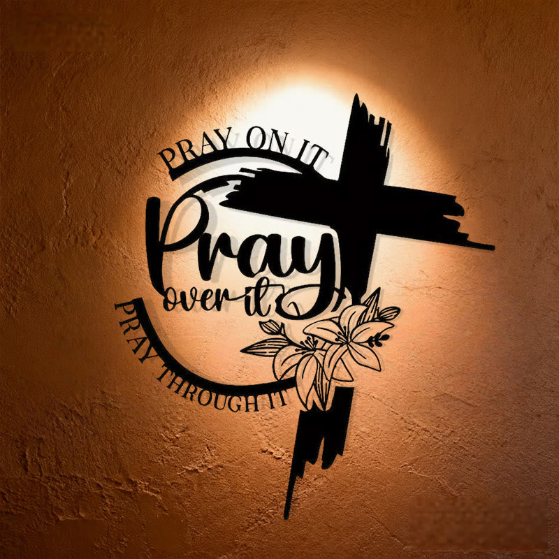 Christianartworkshop Modern Style Pray Over It Quote Inspirational Metal Wall Decor - Black - 14.17"*15.74"/36*40cm - image 0