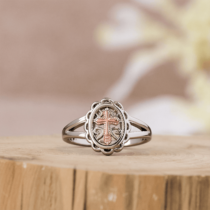 FREE Today: Dual - Tone Cross Ring: Silver & Rose Gold Filigree Faith Jewelry - image 3