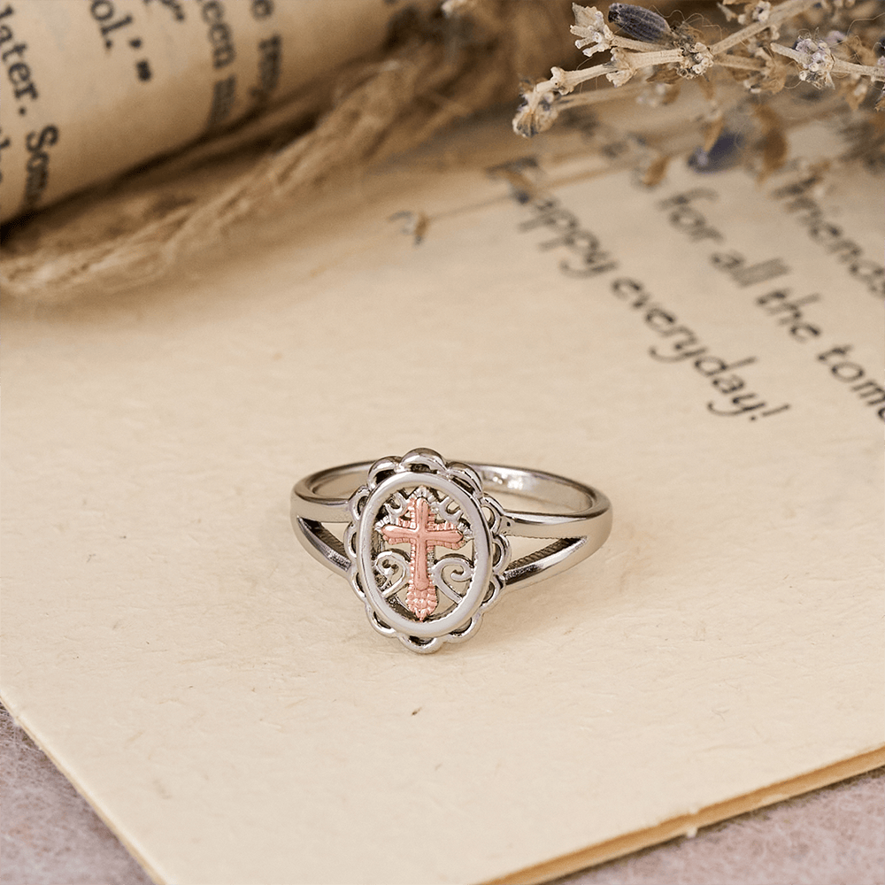 FREE Today: Dual - Tone Cross Ring: Silver & Rose Gold Filigree Faith Jewelry - image 4