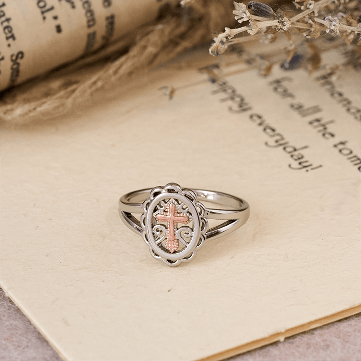 FREE Today: Dual - Tone Cross Ring: Silver & Rose Gold Filigree Faith Jewelry - image 4