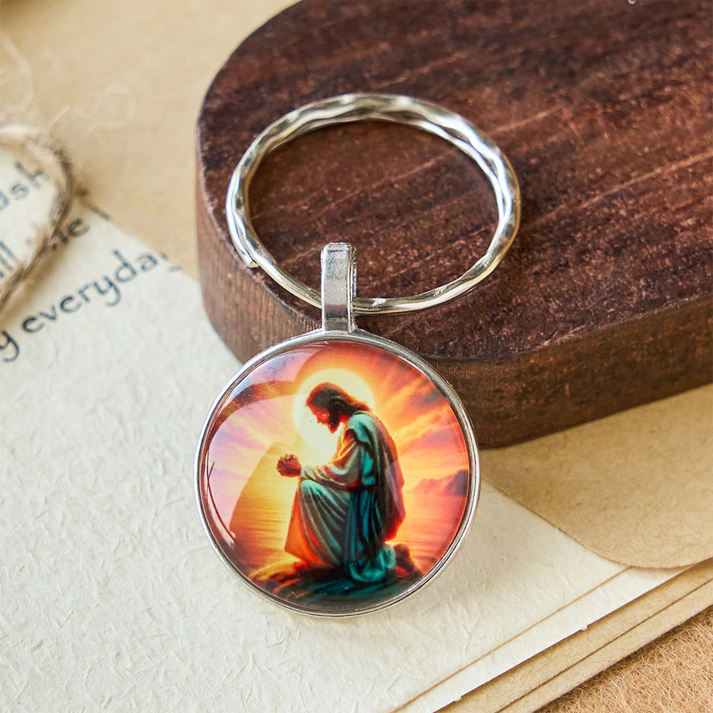Christianartworkshop Classic Radiant Jesus Prayer Keychain: Timeless Emblem of Faith and Reverence - Jesus - image 0