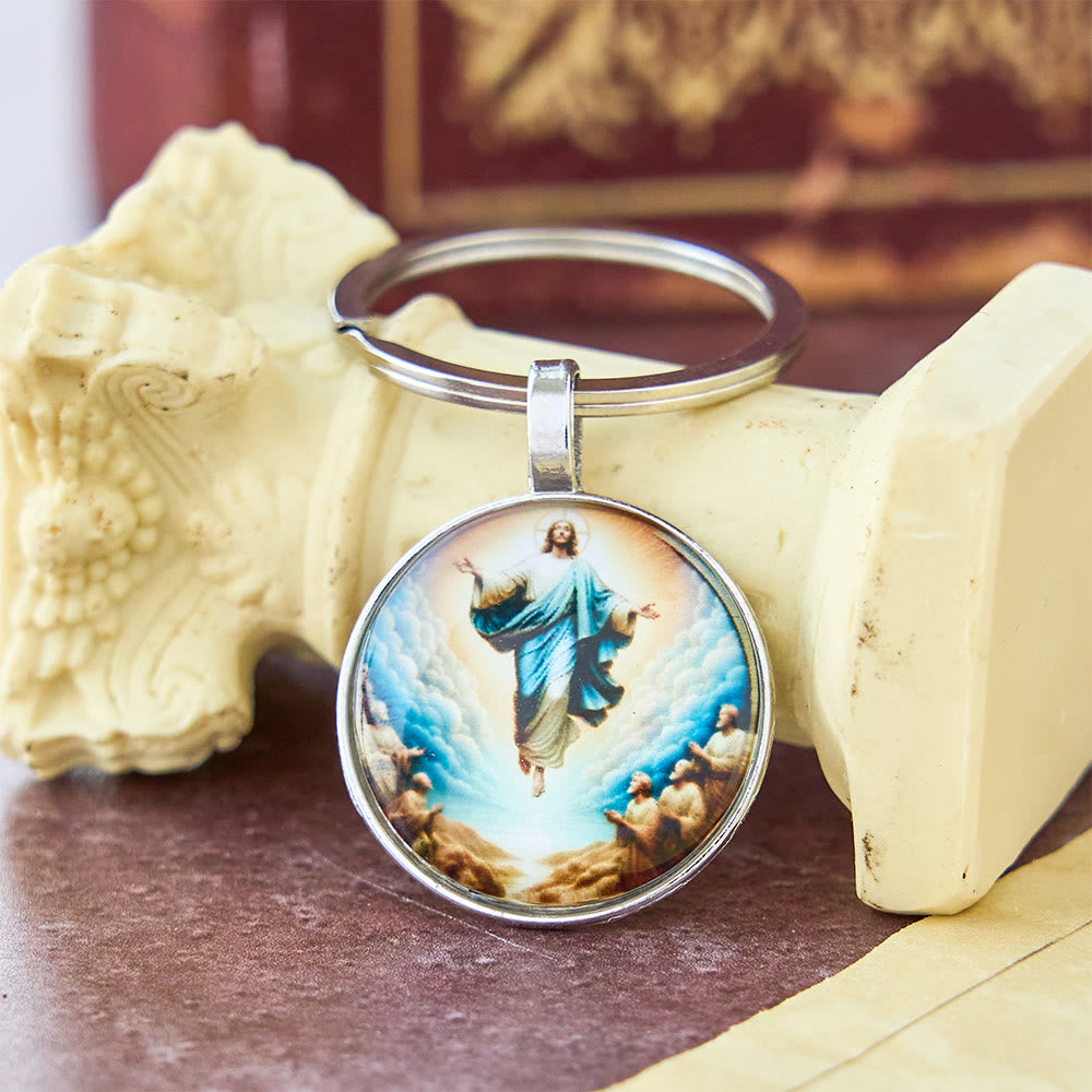 Christianartworkshop Classic Round Glass Keychain Of Divine Ascension: Timeless Symbol Of Faith's Uplifting Power - image 2