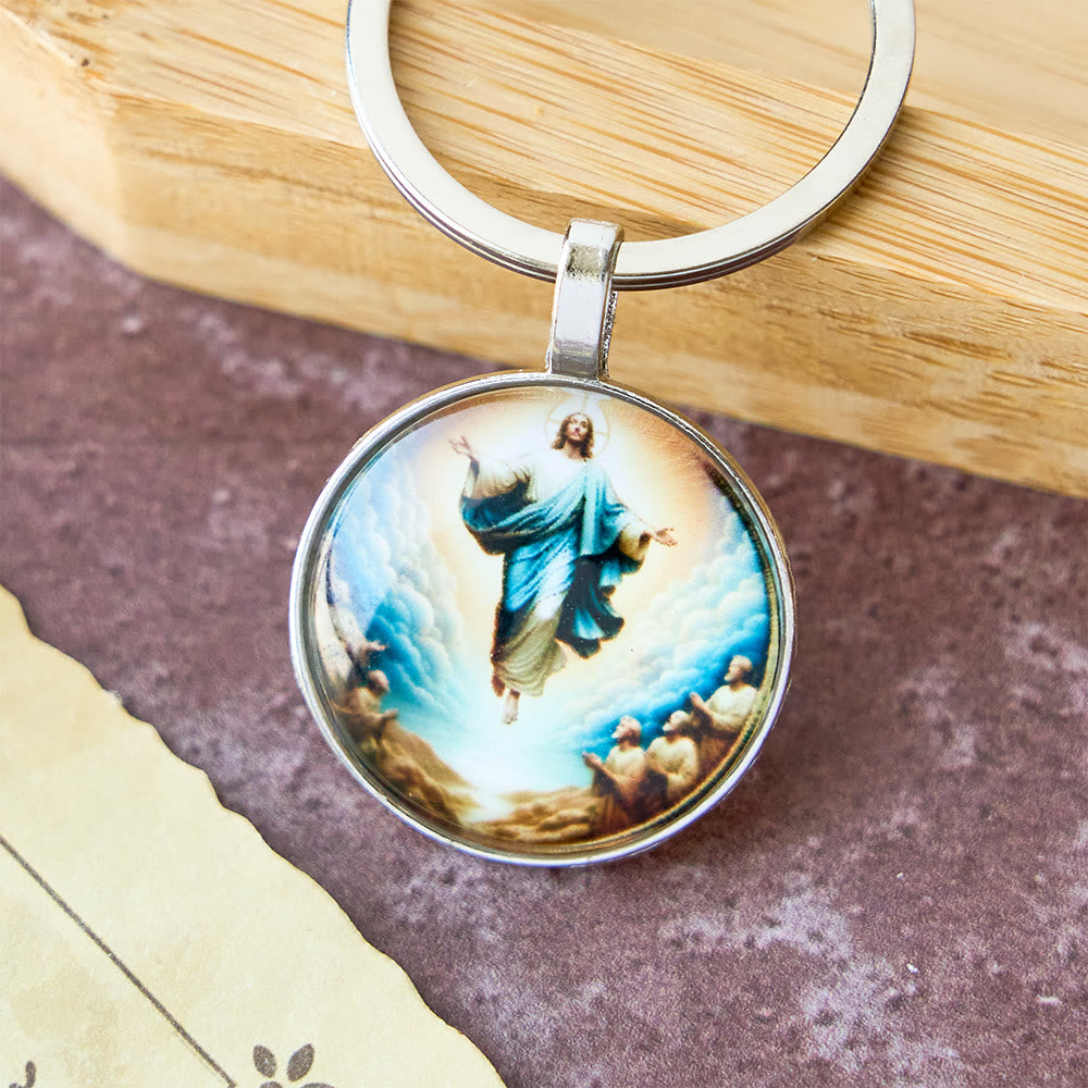 Christianartworkshop Classic Round Glass Keychain Of Divine Ascension: Timeless Symbol Of Faith's Uplifting Power - image 1