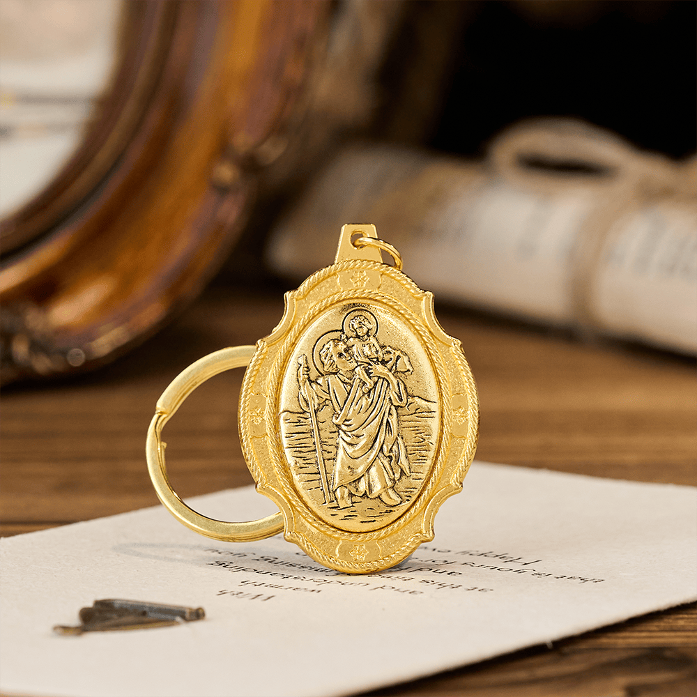 Christianartworkshop Intricately Carved Multicolor St. Christopher Keychain: Based Companion for Safe Travels - image 2