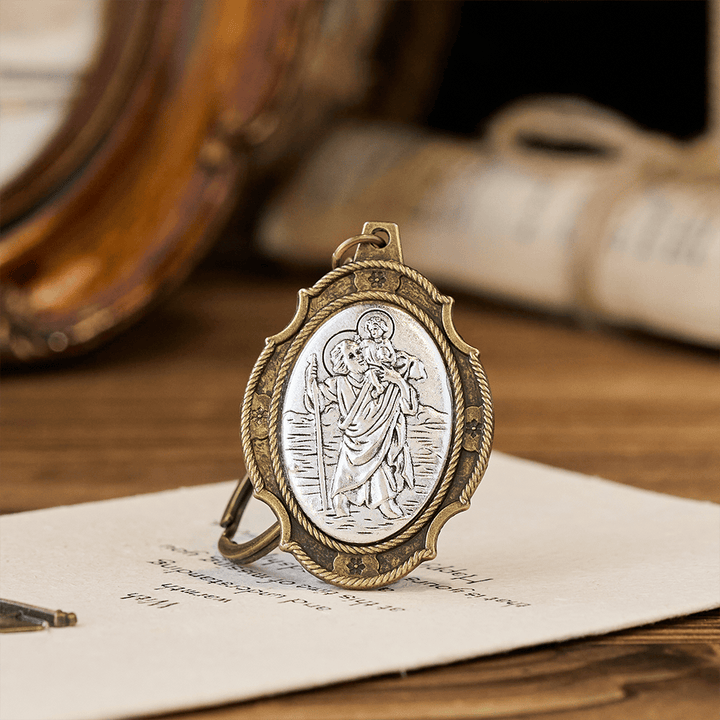 Christianartworkshop Intricately Carved Multicolor St. Christopher Keychain: Based Companion for Safe Travels - image 6