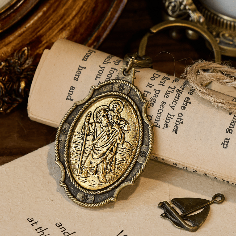 Christianartworkshop Intricately Carved Multicolor St. Christopher Keychain: Based Companion for Safe Travels - D - image 7