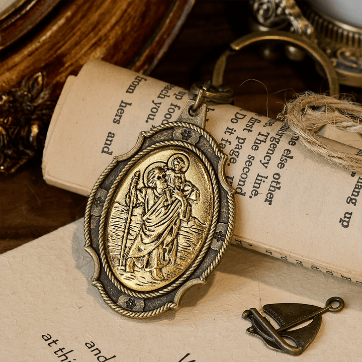 Christianartworkshop Intricately Carved Multicolor St. Christopher Keychain: Based Companion for Safe Travels - D - image 7