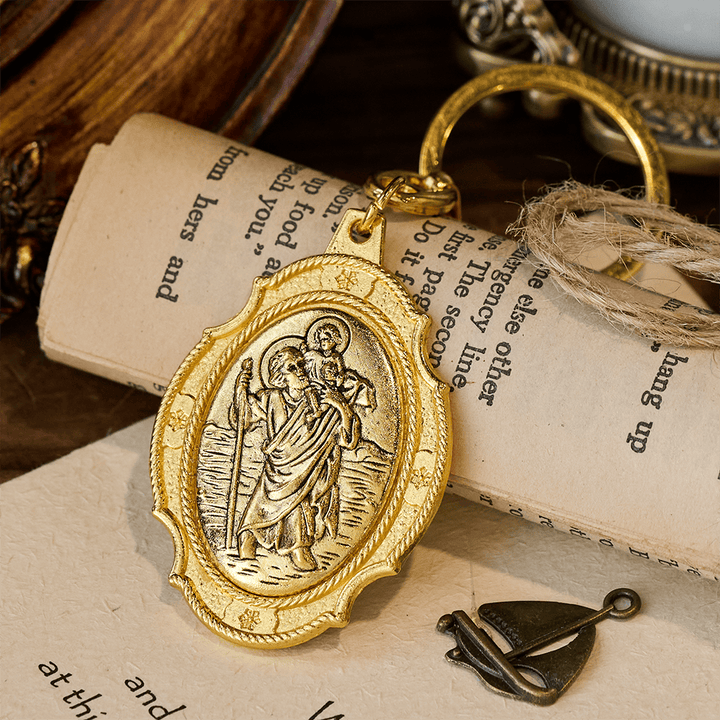 Christianartworkshop Intricately Carved Multicolor St. Christopher Keychain: Based Companion for Safe Travels - A - image 1