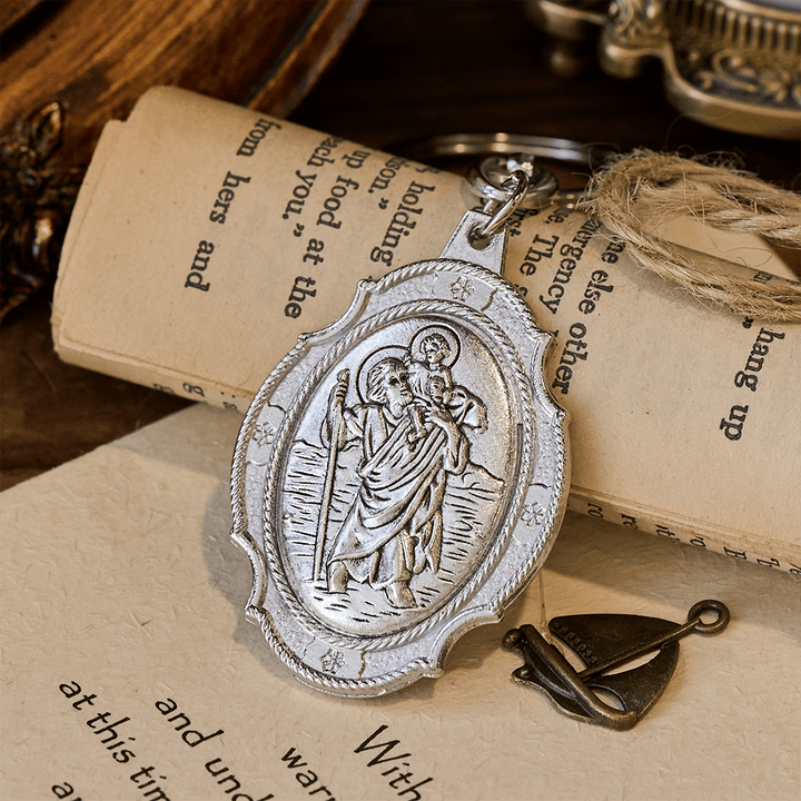 Christianartworkshop Intricately Carved Multicolor St. Christopher Keychain: Based Companion for Safe Travels - F - image 9