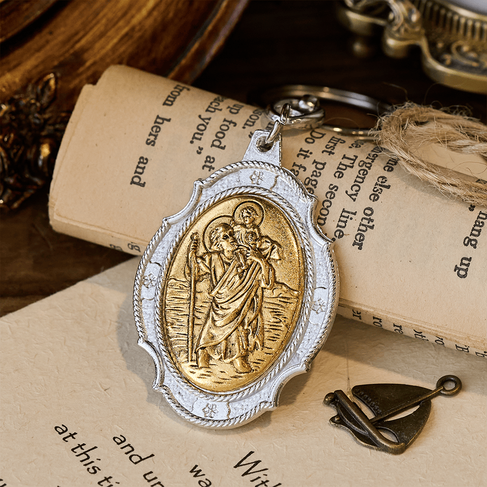 Christianartworkshop Intricately Carved Multicolor St. Christopher Keychain: Based Companion for Safe Travels - B - image 3