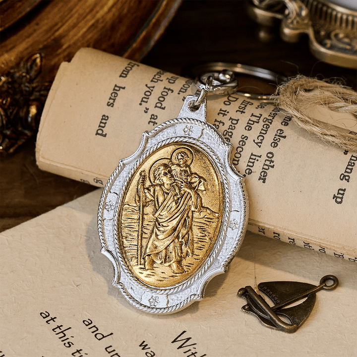 Christianartworkshop Intricately Carved Multicolor St. Christopher Keychain: Based Companion for Safe Travels - B - image 3