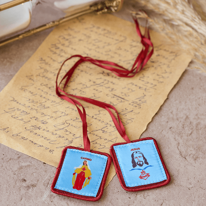 Christianartworkshop Red Catholic Scapular of Our Lady of Mount Carmels & Jacred Heart of Jesus - image 4