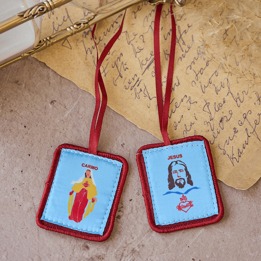 Christianartworkshop Red Catholic Scapular of Our Lady of Mount Carmels & Jacred Heart of Jesus - image 2