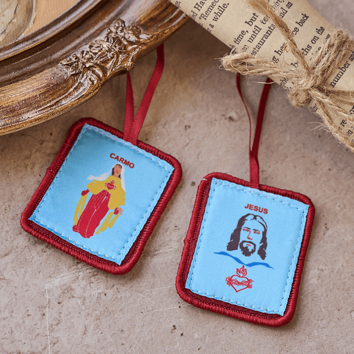 Christianartworkshop Red Catholic Scapular of Our Lady of Mount Carmels & Jacred Heart of Jesus - image 3