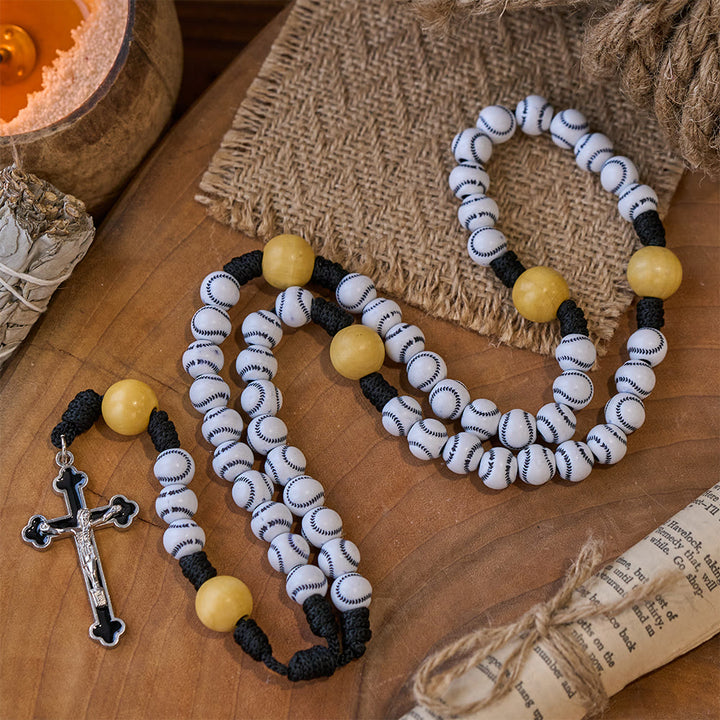 Hand-Woven Baseball Beads Sports Prayer Rosary - image 4