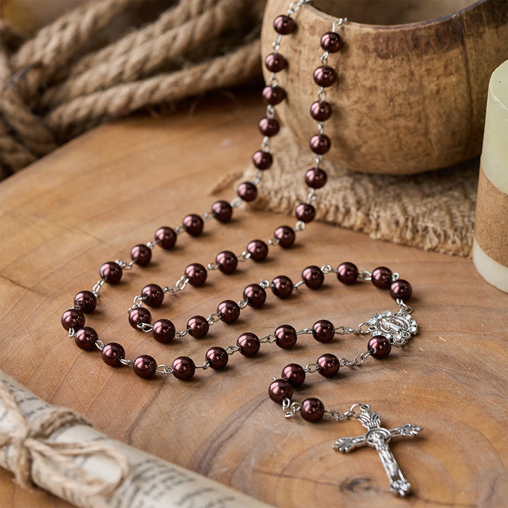 Brown Pearl Catholic Blessing Rosary  - Coffee - image 0