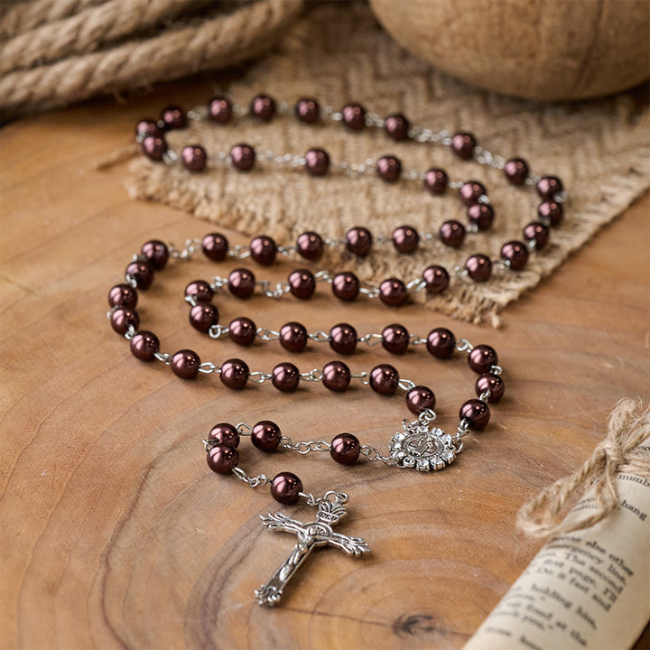 Brown Pearl Catholic Blessing Rosary  - image 2