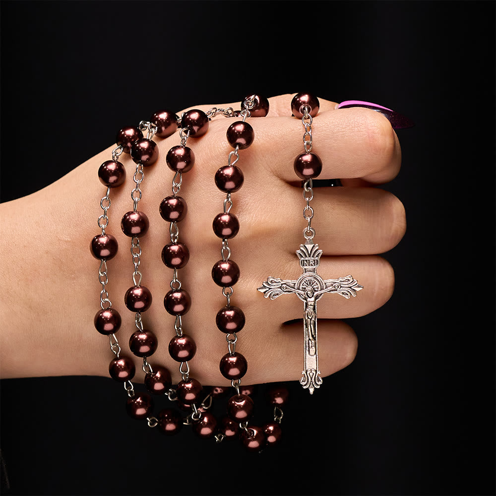 Brown Pearl Catholic Blessing Rosary  - image 1