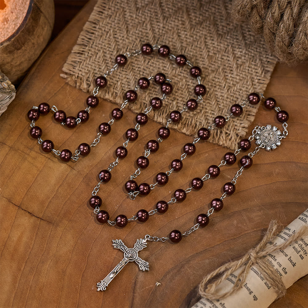 Brown Pearl Catholic Blessing Rosary  - image 7
