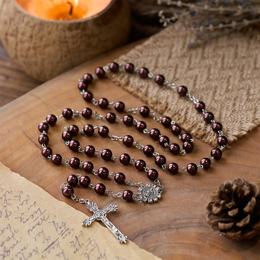 Brown Pearl Catholic Blessing Rosary  - image 3