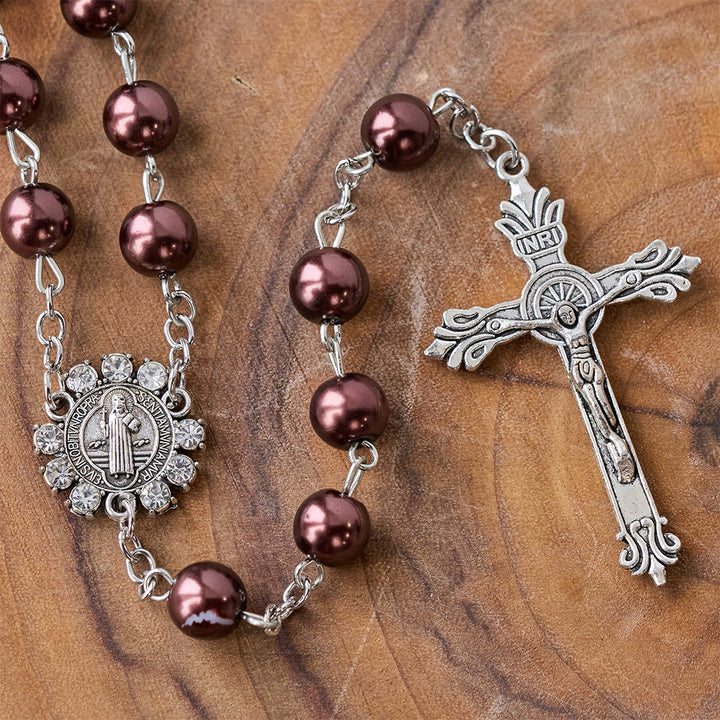 Brown Pearl Catholic Blessing Rosary  - image 5