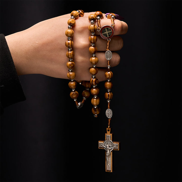 Natural Wood Handmade Rosary With Saint Benedict Cross - image 1
