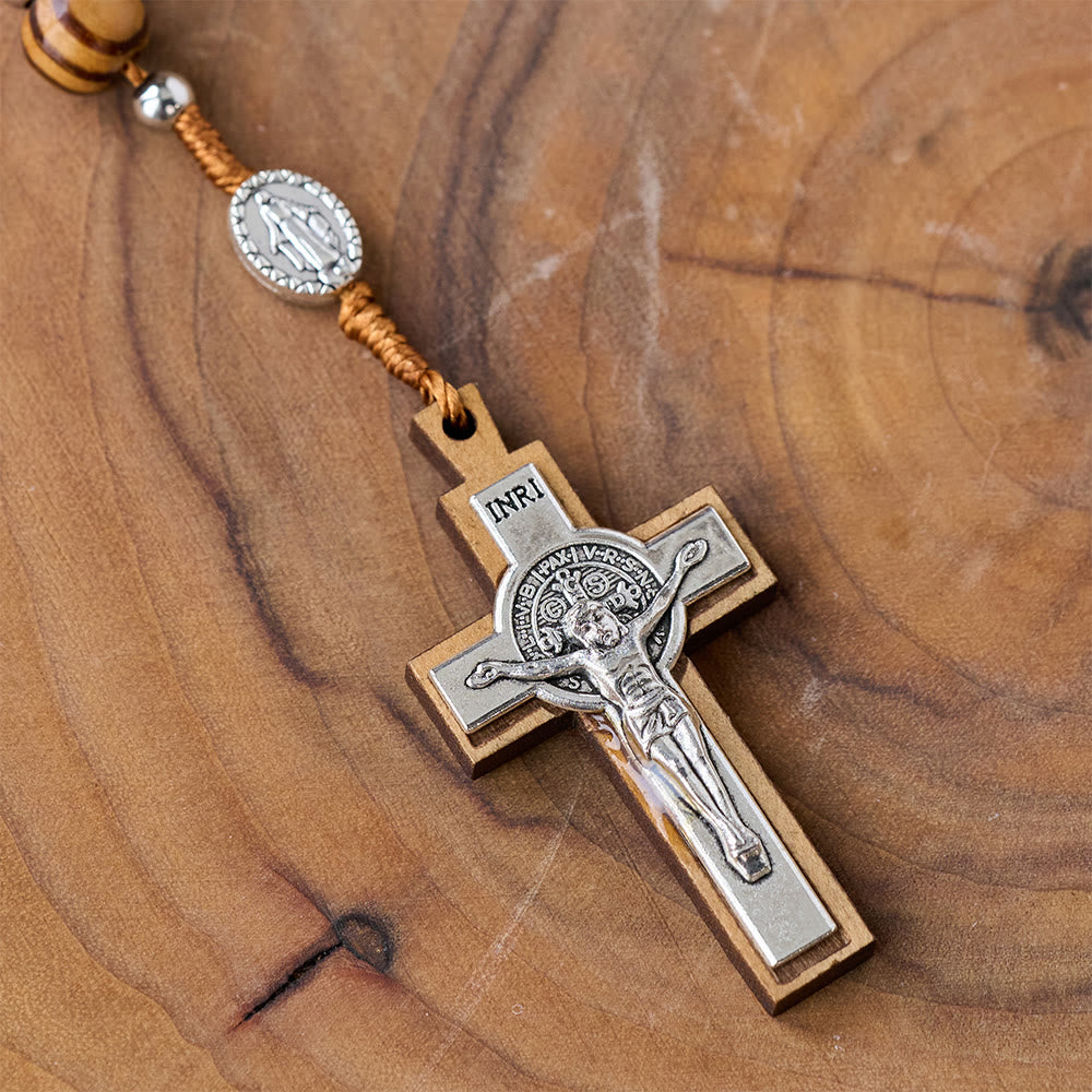 Natural Wood Handmade Rosary With Saint Benedict Cross - image 5