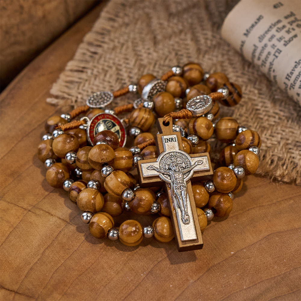 Natural Wood Handmade Rosary With Saint Benedict Cross - image 4