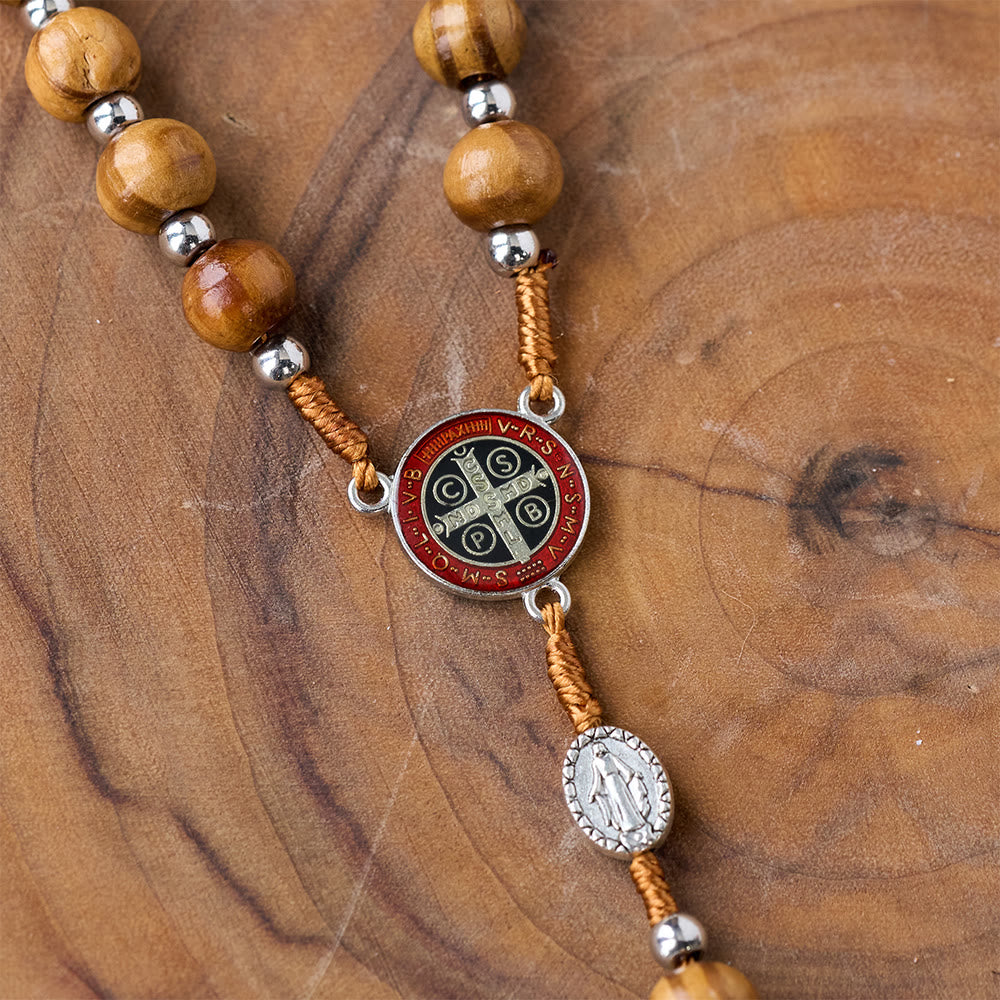 Natural Wood Handmade Rosary With Saint Benedict Cross - image 6