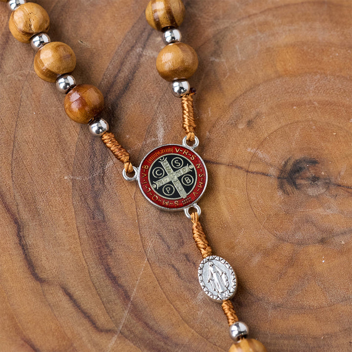 Natural Wood Handmade Rosary With Saint Benedict Cross - image 6