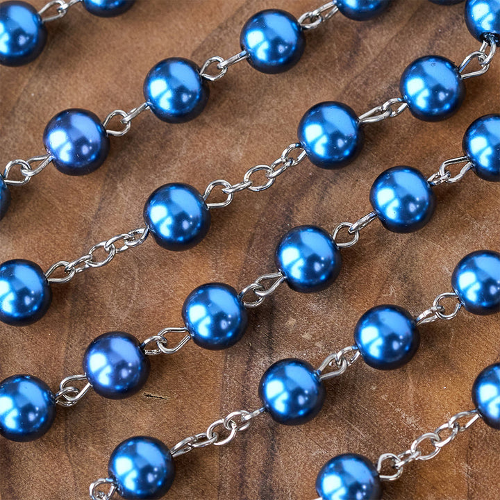 Royal Blue Pearl Beads Rosary with Holy Mother Medal & Crucifix - image 5