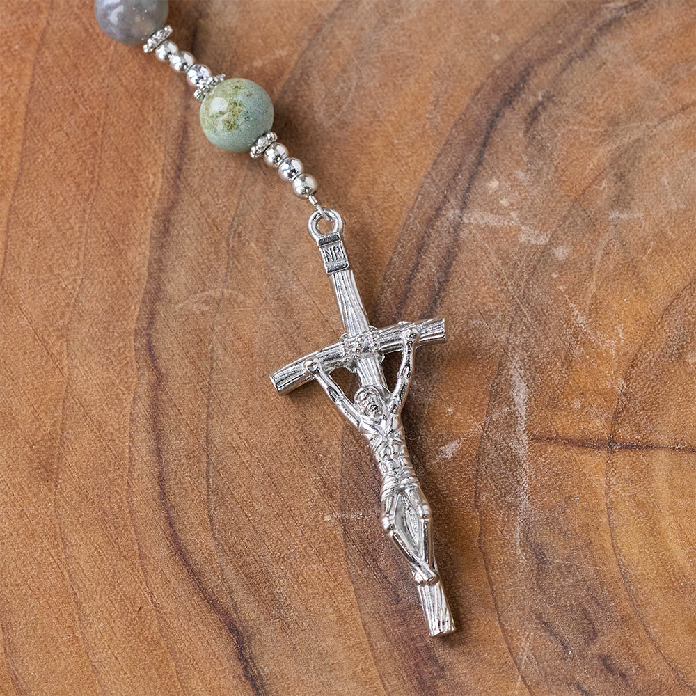 Christ Natural Agate Jesus Cross Prayer Rosary - image 6